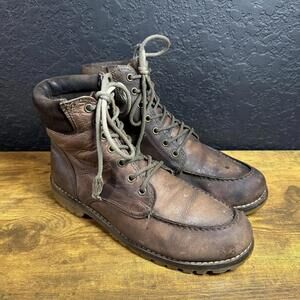 Crevo Roughneck Mens Dark Brown Leather Moc Toe Work Boots Size 8 CV1018-201